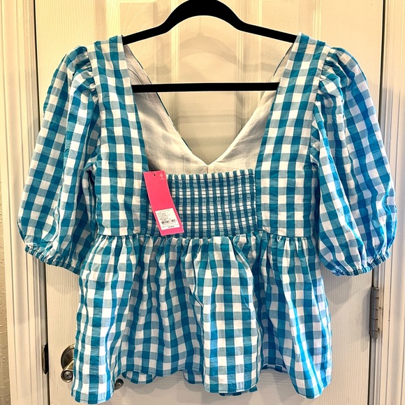 Lilly Pulitzer NWT Sarafina Turquoise
Gingham Babydoll Top Size 6 - Picture 2 of 6